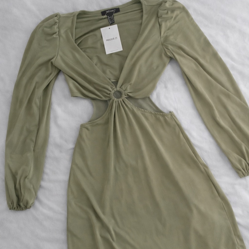 Forever 21 Sage Long Sleeve Cut-Out Dress